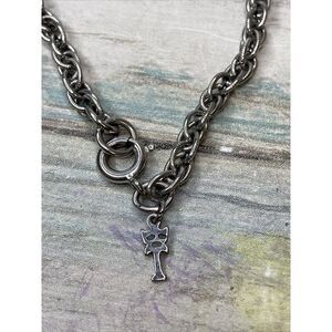 Crown Trifari Chain‎ Silver Tone Necklace Logo Charm Rare 28"